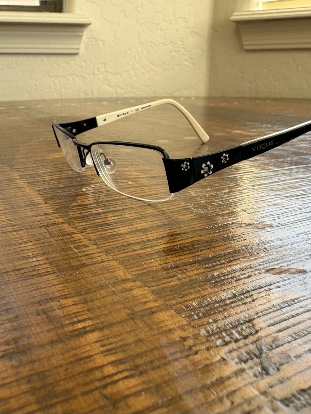 Vogue VO3619 352 Eyeglasses Frames Black White Floral Half-Rim 52-18-135 Women’s